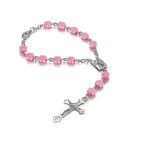 New Arrival Custom Christian Rosary Bracelet Rose Beads Fashion Charm Bracelets for Prayer