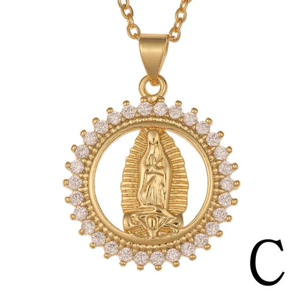 Religious Jewelry 18K Gold Plated CZ Virgin Mary Pendant Necklace Birthday Wedding Necklace Gifts for Women