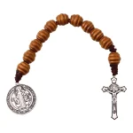 Cross-border Temu Alloy Cross Saint Benedict Medal Prayer Pocket Beaded Bracelets Catholicism Brown Wooden Beads - Image 5