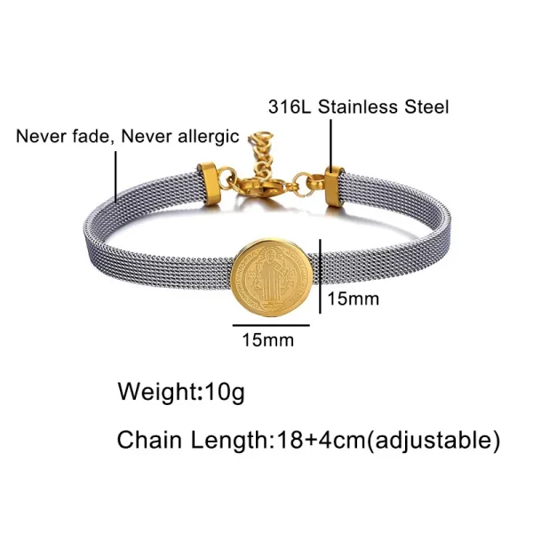 Wholesale 18K Gold Plated Stainless Steel St. Benedict Watch Bracelet Beaded Jewelry for Catholic Priests for Gift
