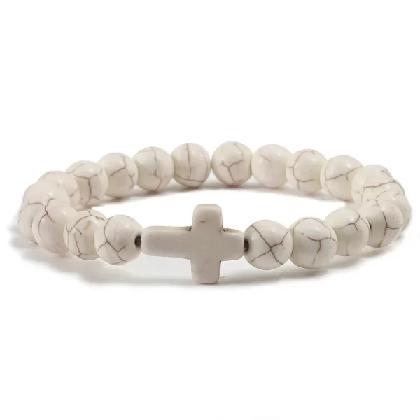 Black Jewelry Turquoise Cross Pendant Frosted Volcanic Stone Elastic Yoga Bracelet Women Gift Stock