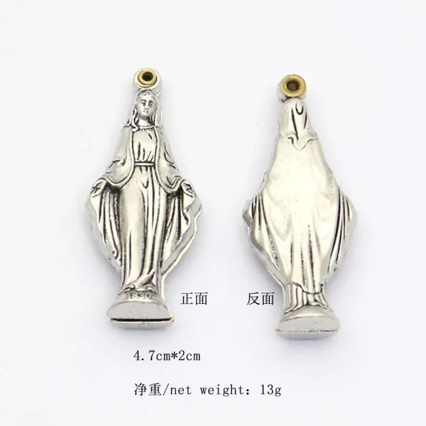 Wholesale Religious Alloy Cross 2 Side Inside Image One Hole Charm Virgin Mary Pendant for Rosary