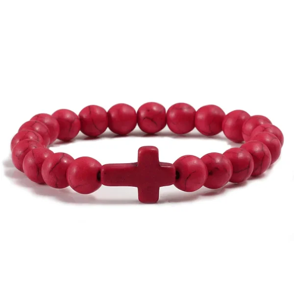 Black Jewelry Turquoise Cross Pendant Frosted Volcanic Stone Elastic Yoga Bracelet Women Gift Stock