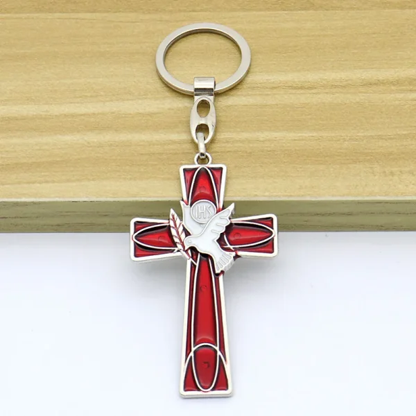 Metal Jewelry Car Keychain Pendant Mobile Phone Decoration Peace Dove and Cross Pendant Festival Gifts