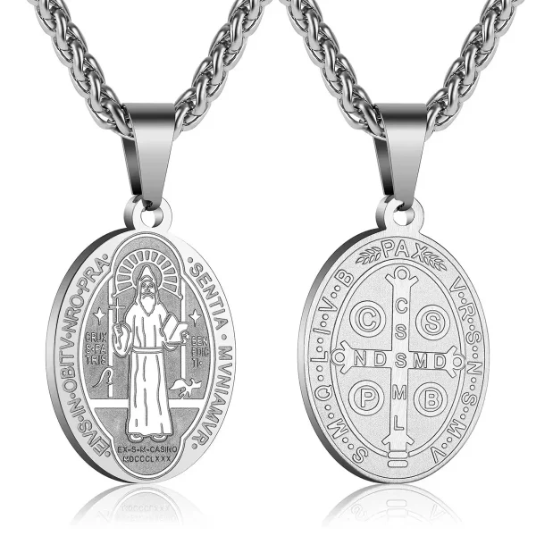 Retro St. Benedict Pendant Vintage Style Stainless Steel Father Benedict Exorcist Men’s Necklace Jewelry
