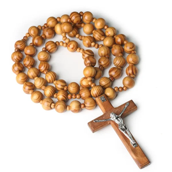 Mecrt Natural Wall Decoration Pine Beads Cross Rosary Pendant Catholic Decorative Wall Rosary Christian Ornaments Wholes