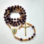 Fashion Silver Plated Alloy Crystal Beads Cross Catholic Jesus Rosary Necklace for Gift