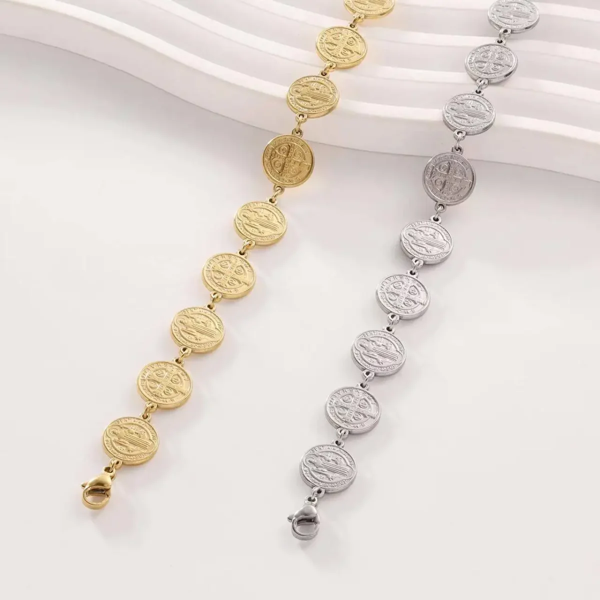 Catholic Latest Religious Jewelry 14K Gold Saint Benedict Medal Bracelet - Image 2
