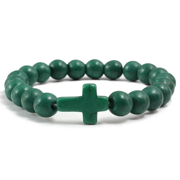 Black Jewelry Turquoise Cross Pendant Frosted Volcanic Stone Elastic Yoga Bracelet Women Gift Stock