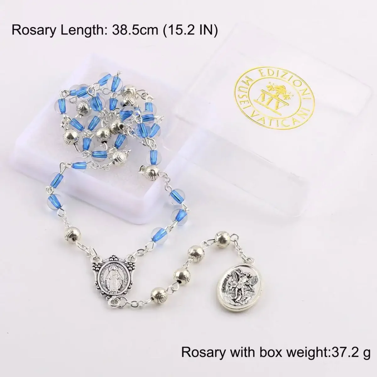 Mecrt Religious Jewelry Items Catholic Virgin Mary Chain Rosay Blue Glass Pearl Beads Rosario Women Necklaces with Box - Image 2