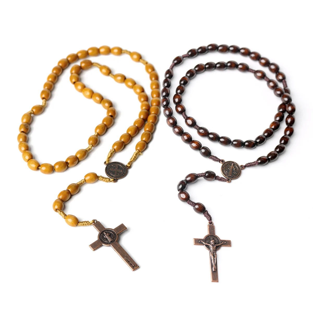 Catholic Rosary Beads Wooden Cross Necklace with 8x10mm Oval Beads Antique Bronze Plated Custom Rosaries for Prayer Gifts - Image 3