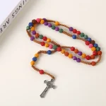 High Quality Catholic Rosary Chain Prayer Beads Colorful with Flower 10mm Plastic Beads Alloy Cross Jesus Charm Centerpiece - Image 2