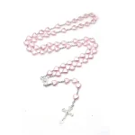 New Design love pink Rosary Necklace Cross Ornament Alloy Silver Pendant Necklace
