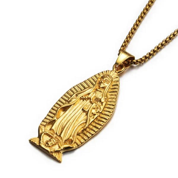 Mecrt Stainless Steel Virgin Mary Cross Pendant Madonna Necklace Miracle Medal Our Lady Strand Unisex Gift