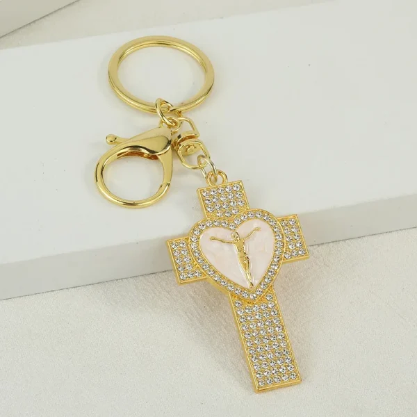 Direct Supply Personalized Cross Heart Diamond-Studded Keychain Pendant Carrying Diamond Cross Love
