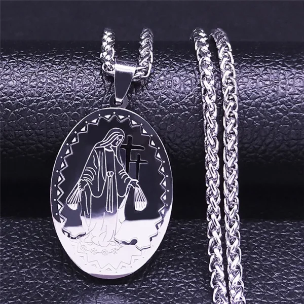 Mecrt HipHop Goddess Madonna Medal Twist Chain Necklace 18K Gold Stainless Steel Oval Virgin Mary Pendant Necklaces for 