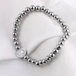 Mecrt Religious Catholic Saint Benedict Bracelet Stain Steel Beads with Stainless Steel Beads Elastic Bracelet