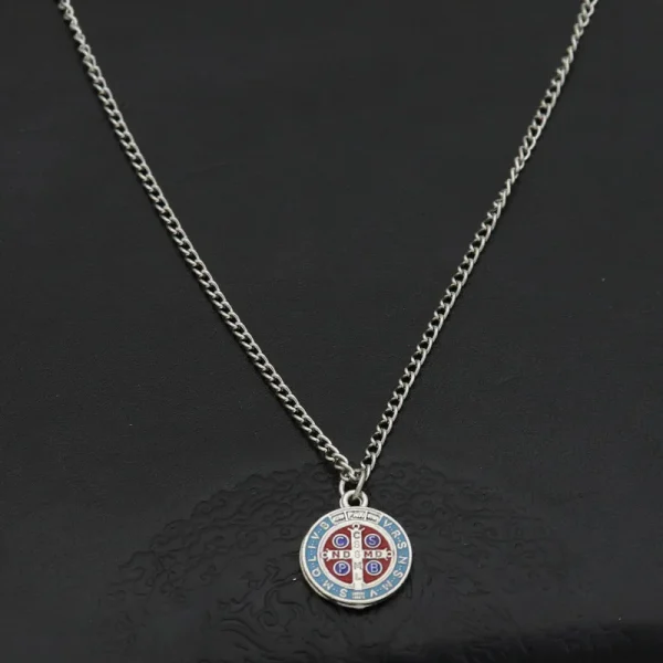Mecrt Catholic Angel Pendant Blue and Red Vintage DIY Religious Metal Necklace Enamel Color Crafts Religious