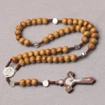 Catholic Rosary Crucifix Religious Jewelry Saint Benedict Charm Cross Pendant Jesus 10mm Wood Beads Handmade Rosaries Wholesale - Image 2