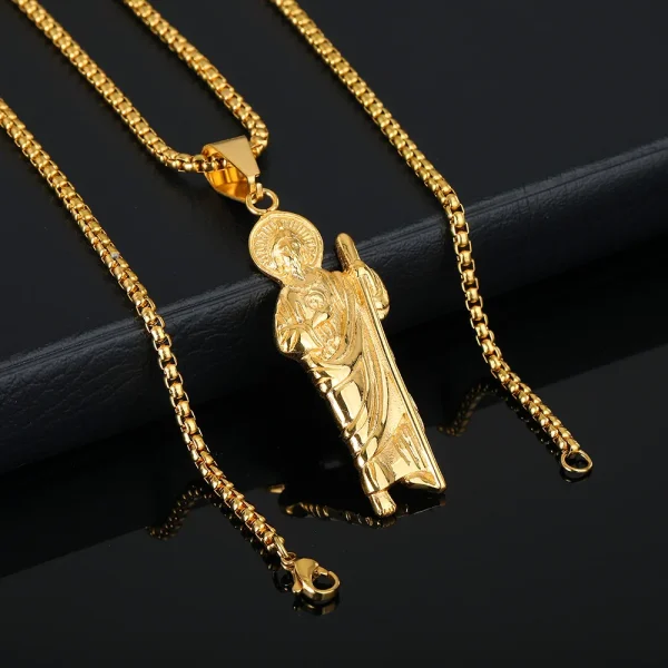 Mecrt Classic Vintage Stainless Steel Gold Plated God Pendant Necklace Religious Jewelry