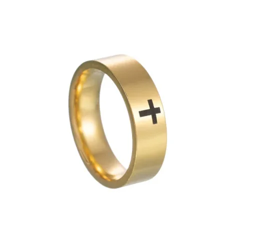 Catholic Christian Religious Cross Ring 6mm/8mm Titanium Steel Unisex Trendy Golden Silver Ring