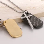 European American 44MM Fashion Retro Engraved Badge Cross Stainless Steel Pendant Necklace Bamboo Chain - Image 4