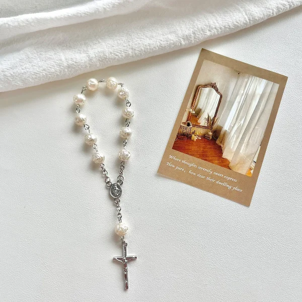 Best Selling Catholic Mini Rosary Beaded Bracelets with Heart Cross Finger Chain Gold Plated Baptism Communion Gift for 