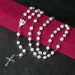 Mecrt Christian Jewelry 8mm Rose Beads Religious Catholic Rosary Enamel Crucifix Pendant Fashion Beaded Necklace - Image 4