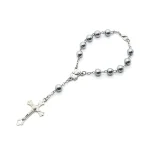 Wholesales Christian Jewelry Plastic Round Peal Glass Beads Rosary Crucifix Virgin Mary Pendant Rosary Bracelet - Image 4