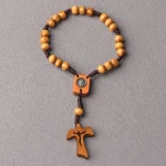 Wholesale Natural Wooden Cross Rosary for Bracelet Catholic Jesus 8mm Pine Wood Beads Gold Mary Rope Braided Easter Jewelry - Image 3