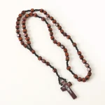 Catholic Cross Rosary Necklace 8 * 8 Square Wooden Beads Pendant Worn on the Head Easter Christmas Ornaments Wholesale