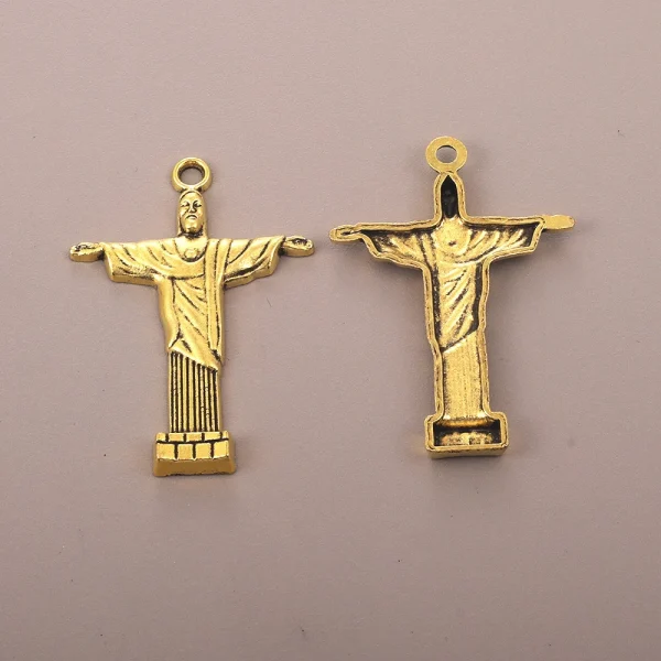 Catholic Gold Round Priest Listing Necklace DIY Zinc Alloy Pendant, Cross Pattern Jewelry Pendant