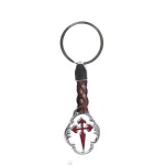 Wholesale Red Cross Pendant Key Ring Leather Metal Religious Keychain for Gift