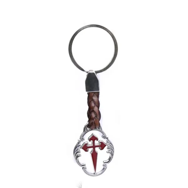 Wholesale Red Cross Pendant Key Ring Leather Metal Religious Keychain for Gift