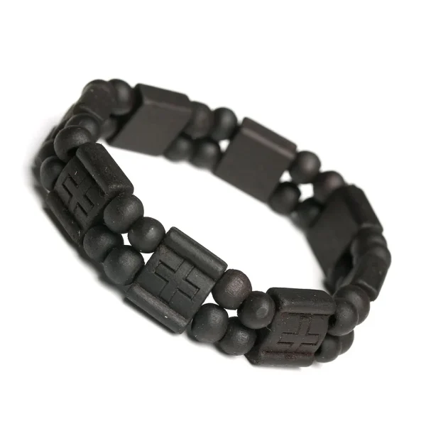 Wholesale Natural Wooden Cross Bracelet with Beaded and Diamond Stone Black Brown Religious Christian Style Jewelry