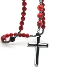 Catholic Rosary Cross Necklace for Men Women Jewelry Christ Meditation Red Beaded Cross Pendant Festival Gift - Image 4
