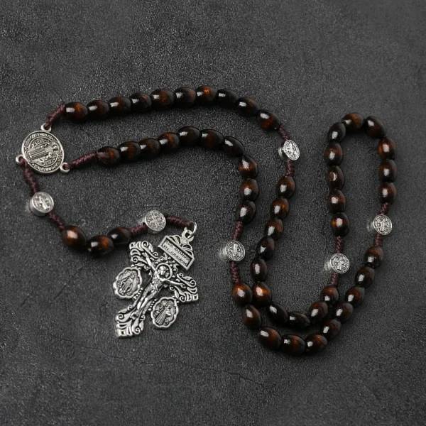 [in Stock] Catholic Cross Rosary Necklace Christianity Pardon Pendant 8*10mm Easter Atonement Souvenir Forgive Jewelry W