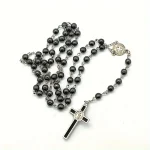 Cross-border St Benedict Black Resin Christian Rosary Cross Necklace Vintage Long Woolen Chain Beaded Gift Accessories Women - Image 3