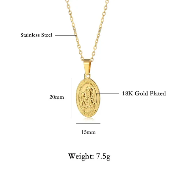 Catholic Cross Guadalupe Virgin Mary Stainless Steel Religious Heart Lord Prayer Bible Cross Etch Embossed Necklace