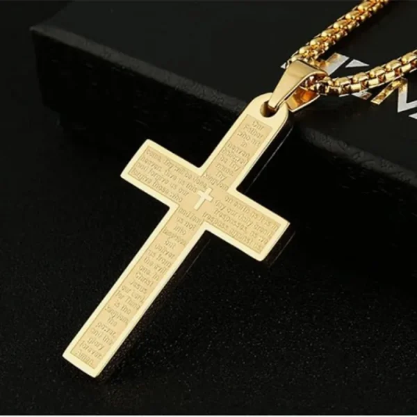 Mecrt Gold Plated Religious Stainless Steel Cross Necklace for Men and Women Lord’s Prayer Pendant 4 Colors Gift