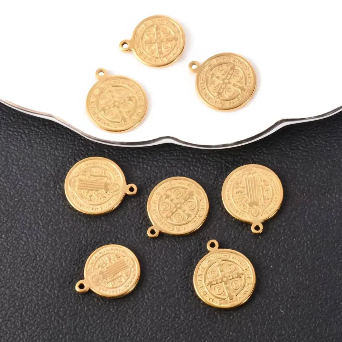 Stainless Steel Round Crosses Jesus Pendants DIY Necklace Bracelet Earring Keychain Jewelry Making Accessories - Image 2