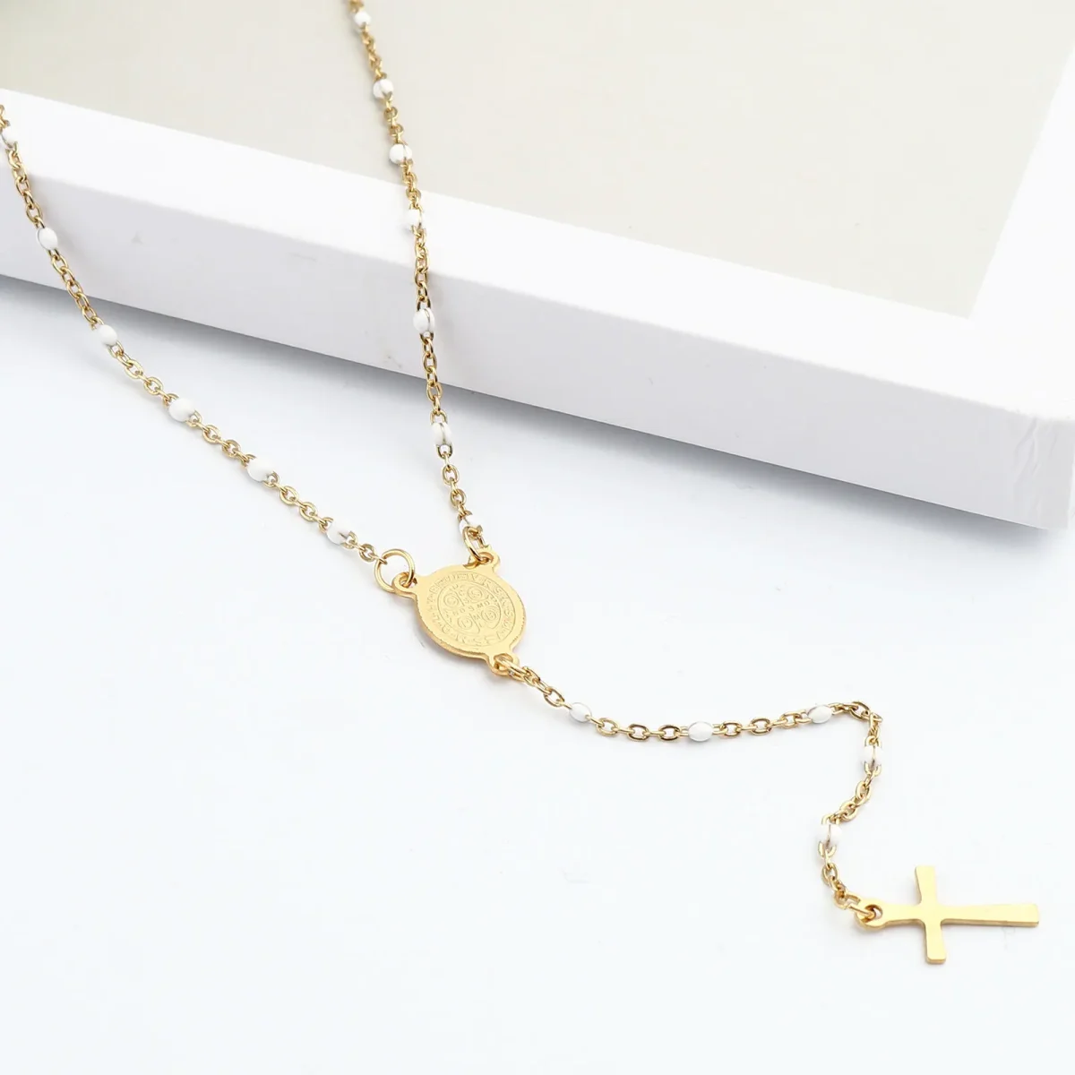 Catholic Rosary 18K Gold Vacuum Plated Stainless Steel Jewelry Christian Religious Totem Cross Necklace Church Gift - Image 4
