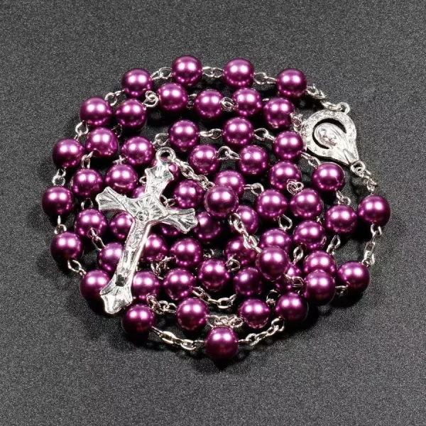 Catholic Rosary Prayer Beads Imitation Pearl Necklace Cross Baptismal Communion Rosary 8mm Christian Jesus Jewelry Churc