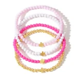 Fashion Bohemian Style Iron Pyrite Acrylic Cross Beaded Elastic Line Round Women's Gift Bracelet - Image 6