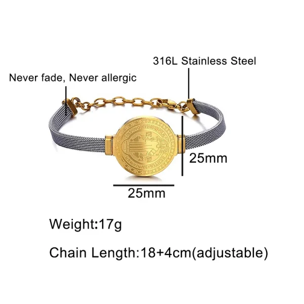 Wholesale 18K Gold Plated Stainless Steel St. Benedict Watch Bracelet Beaded Jewelry for Catholic Priests for Gift