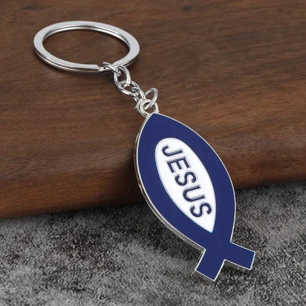 Wholesale Retail Creative Cartoon Metal Carabiner Keychain Accessories Jesus Fish Pendant Catholic Keychain Gift