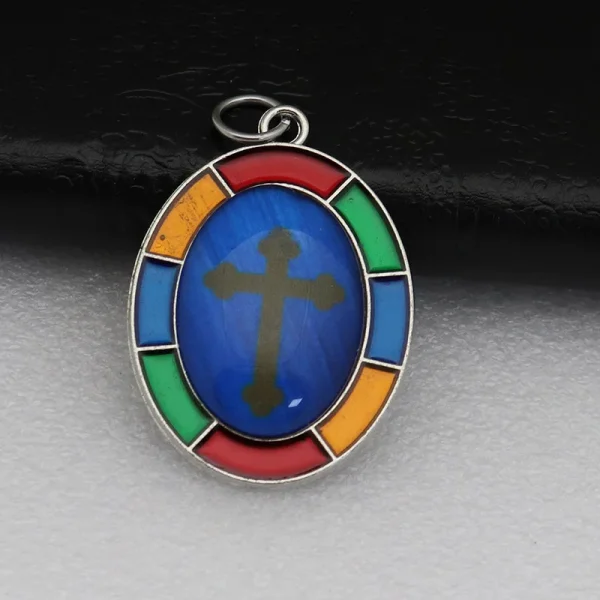 Colored Oval Photo Religious Pendant Natural Stone Alloy Catholic Jewelry Accessories Hanging Decoration Badge Our Lady 