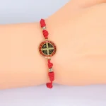 Catholic Red Rope Woven Saint Benedict Bracelet St. Benedict Bracelet Religious Virgin Mary Bracelet in Stock - Image 4