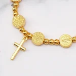 Cross Border Gold Plated Alloy Saint Benedict Cross Pendant Rosary Baptism Gift Beaded Bracelet - Image 4