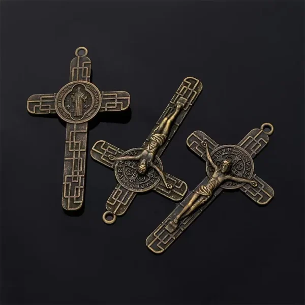 7.8cm*4.5cm Christian Orthodox Wholesale Alloy Metal Catholic Crucifix Cross Pendant With Saint Benedict
